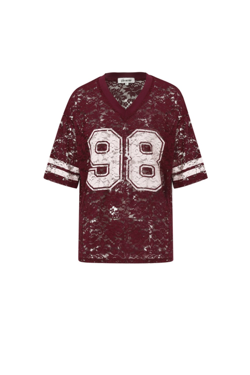 Team 98 Lace Shirt- Wine Red