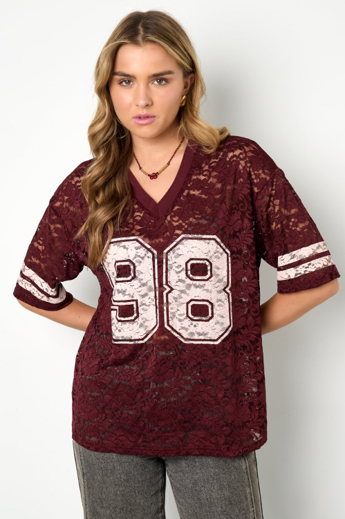 Team 98 Lace Shirt- Wine Red